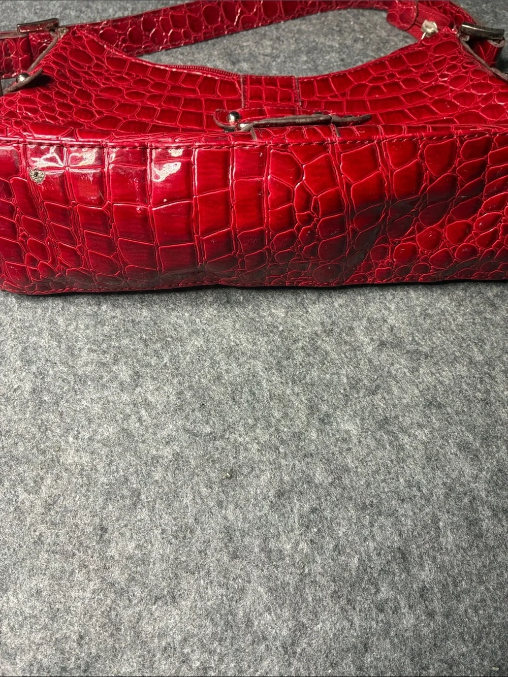 New York & Company Red Croc-Embossed Shoulder Bag with Buckle Accent - Picture 3 of 6